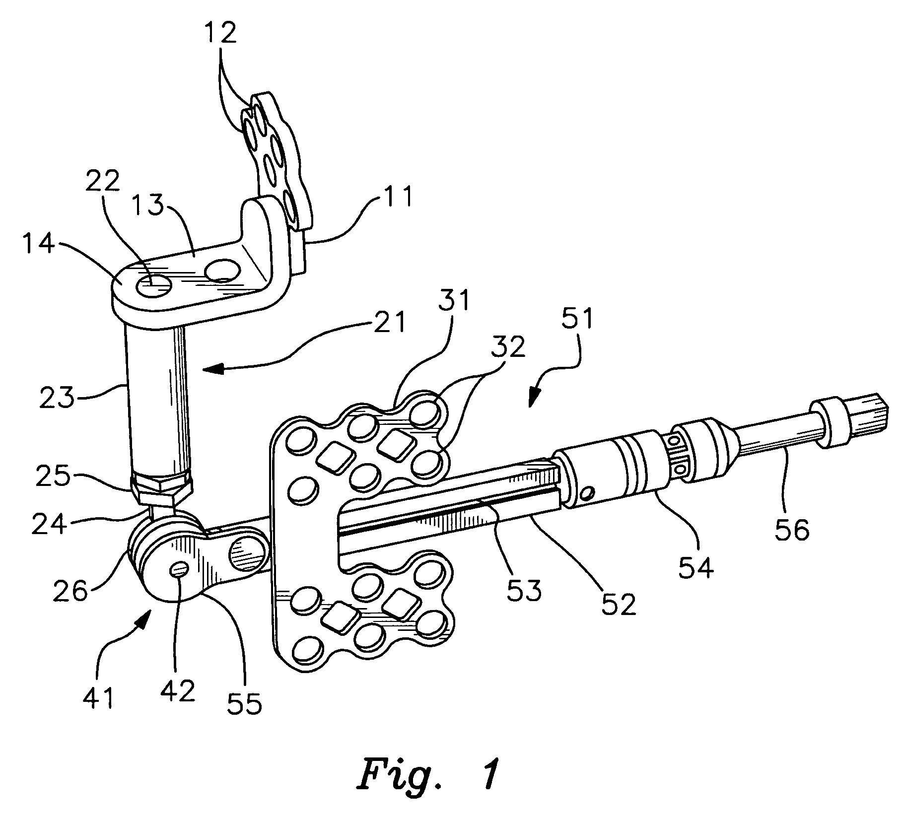 Angularly adjustable maxillary distractor and method of distraction