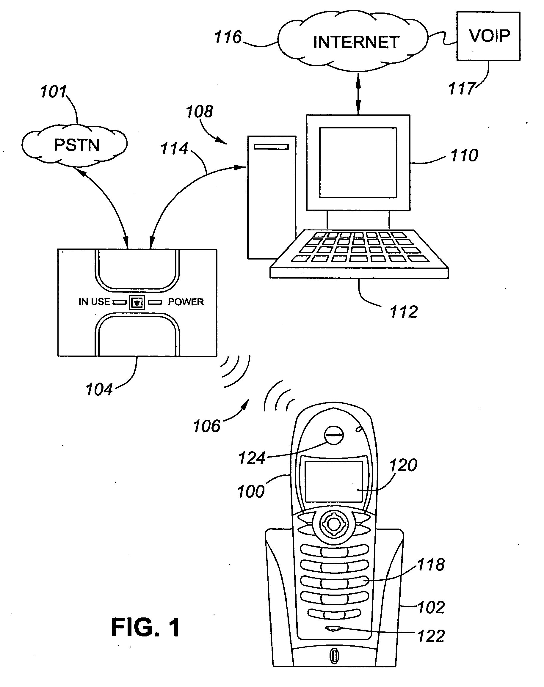 Graphic display cordless telephone interfacing with soft-phone UI