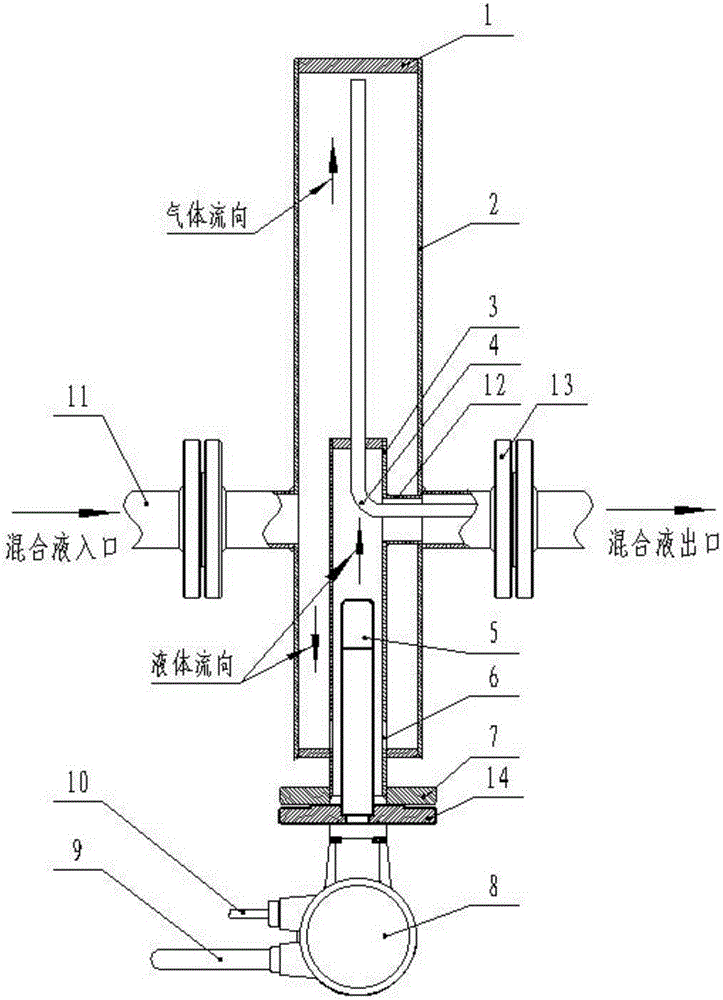 Method and device for realizing online measurement for single-well water content of crude oil in oil well by virtue of gas-liquid separation