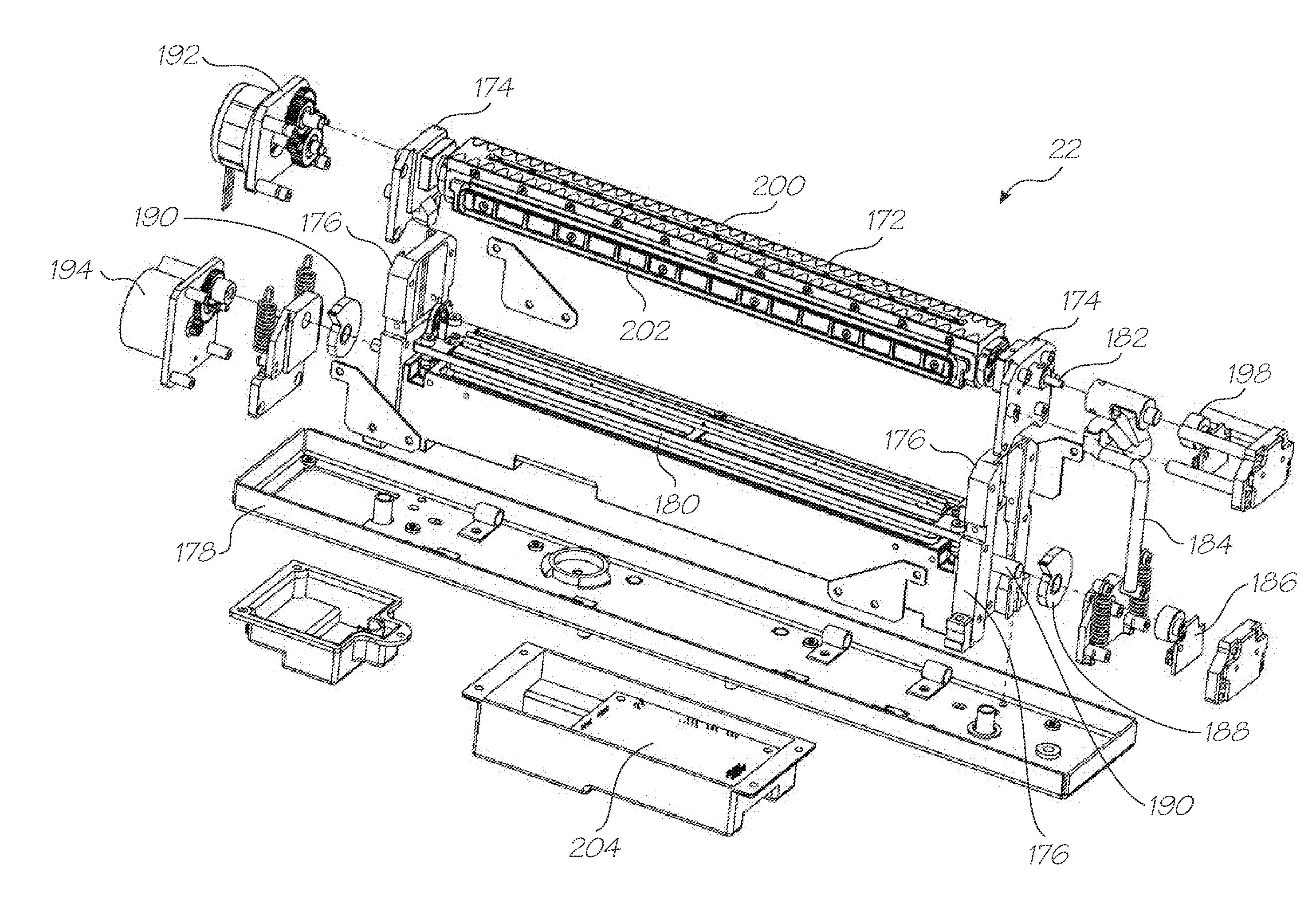 Printing system with pump to create pressure difference across printheads