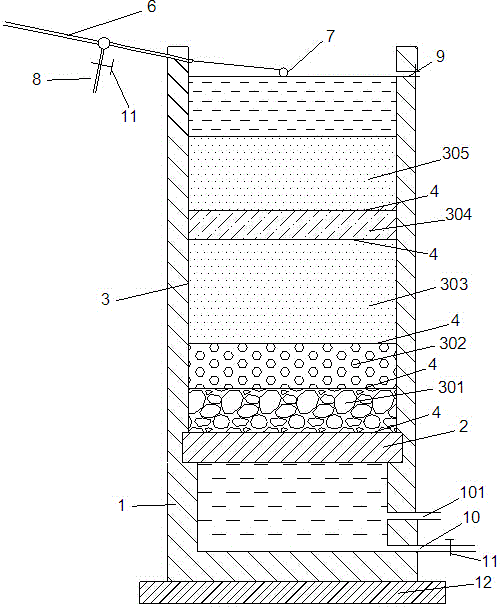 Integrated cement-casting slow-filtering basin