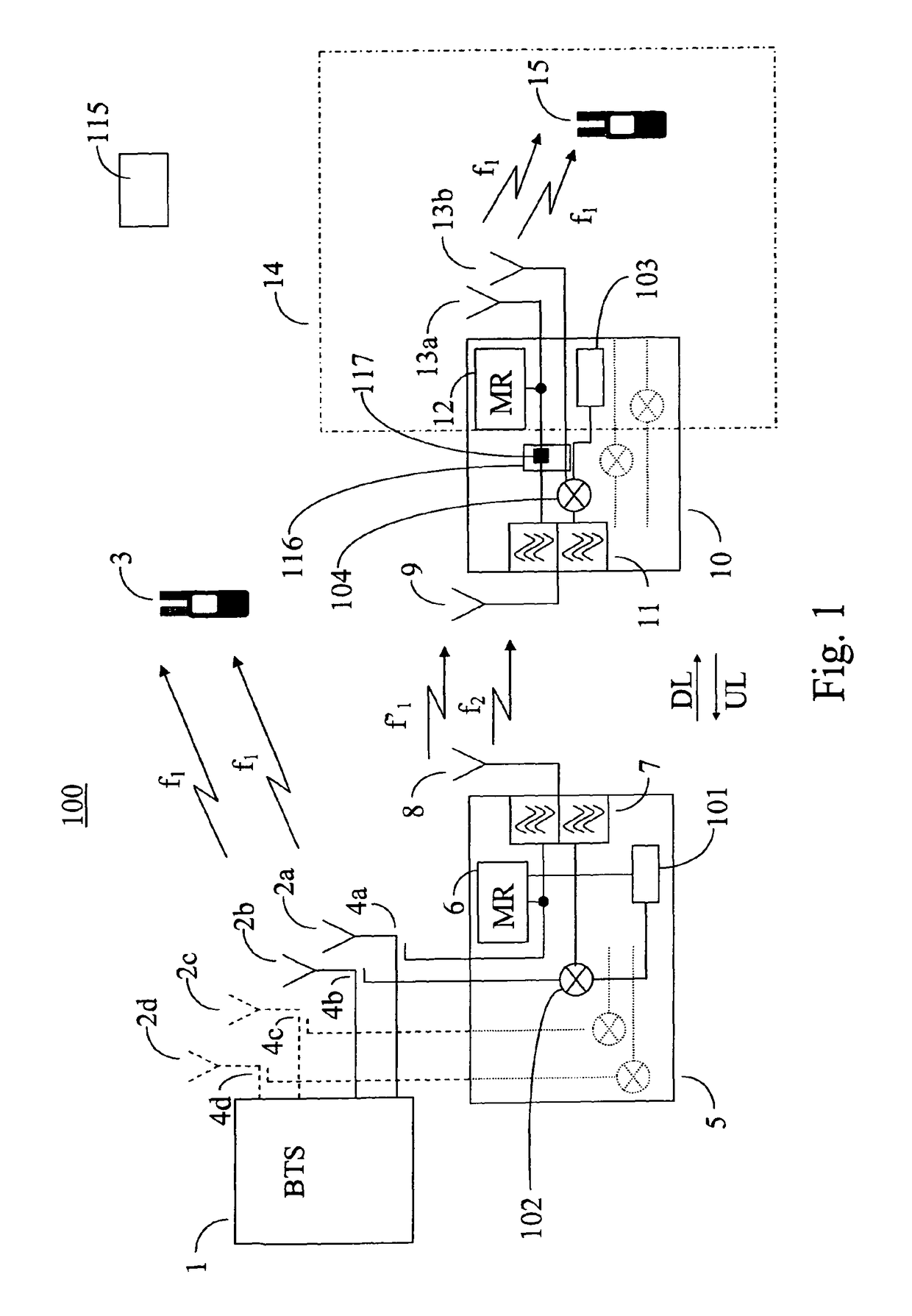 Wireless communication network using frequency conversion of MIMO signals