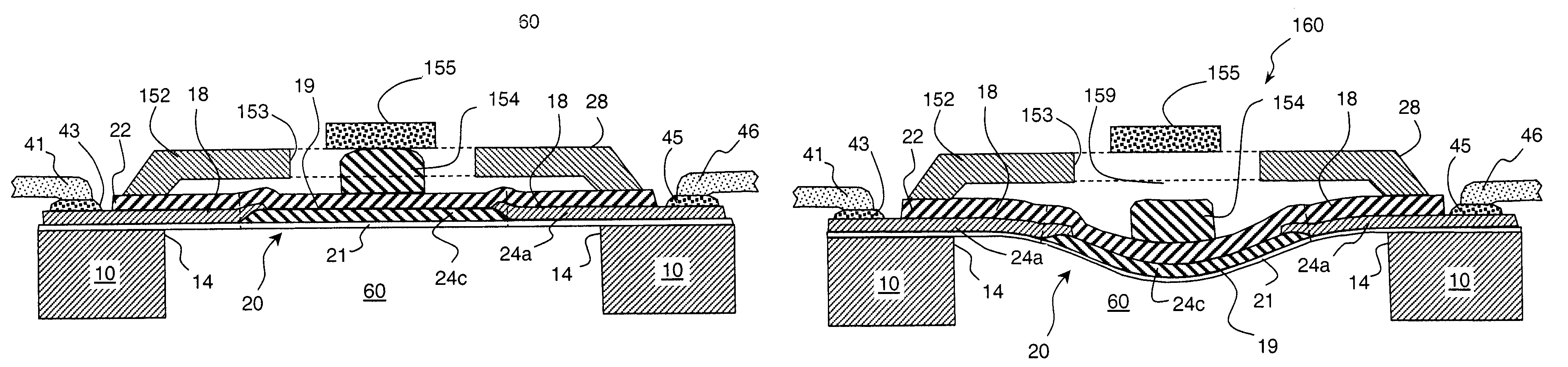 Doubly-anchored thermal actuator having varying flexural rigidity