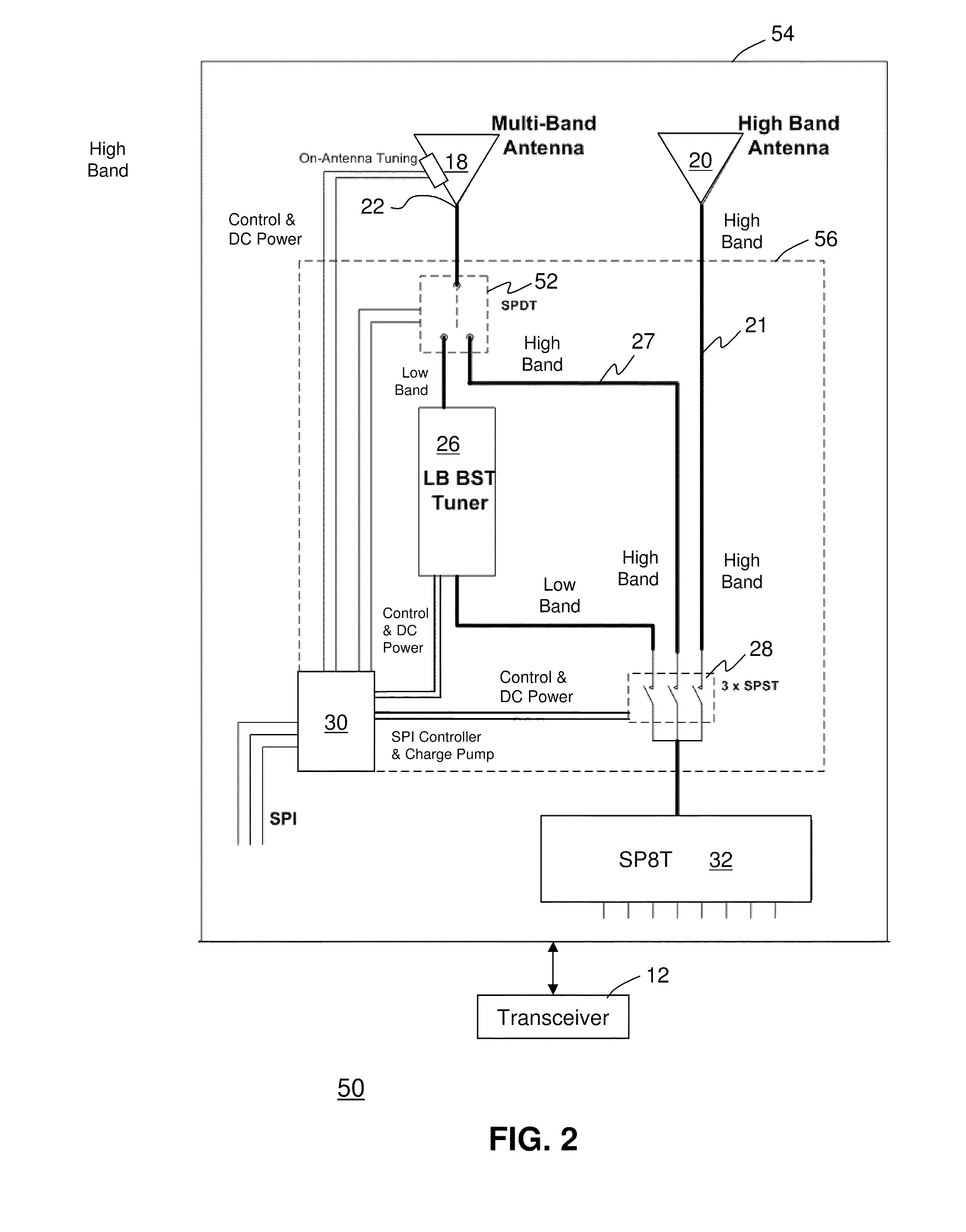 Antenna arrangement for multimode communication device