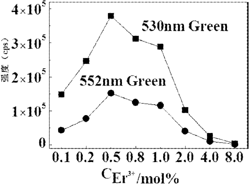 Ytterbium erbium double-doped calcium tungstate polycrystal powder green ray up-conversion material and preparation method thereof