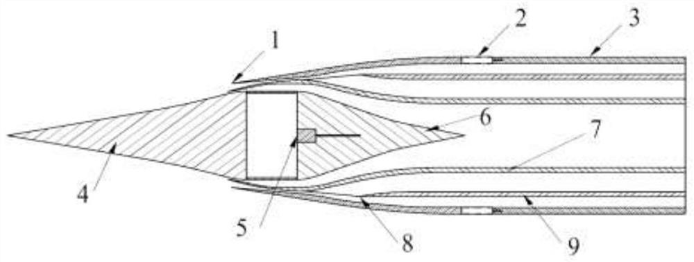 Three-channel axisymmetric adjustable air inlet channel of wide-area combined engine