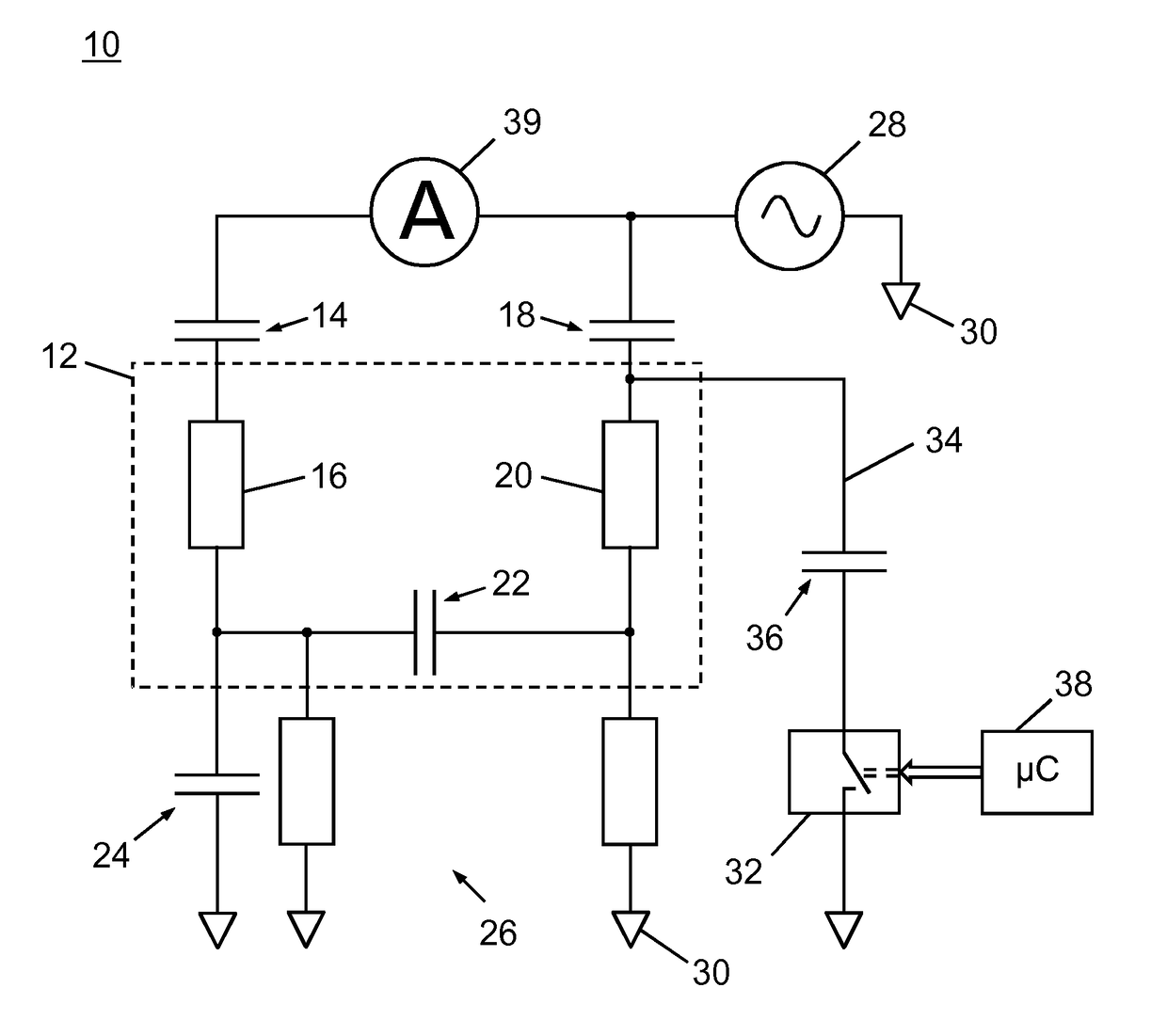 Capacitive sensing system with hardware diagnostics concept for detection of sensor interruption