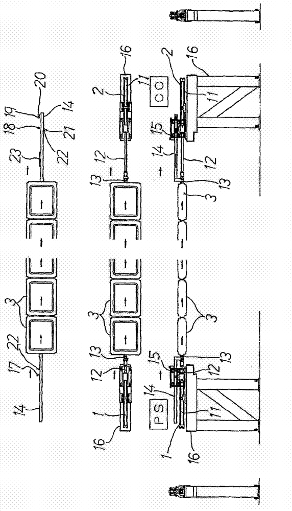 Conveying method and device for conveying sand box set with temperature change through hydraulic cylinder