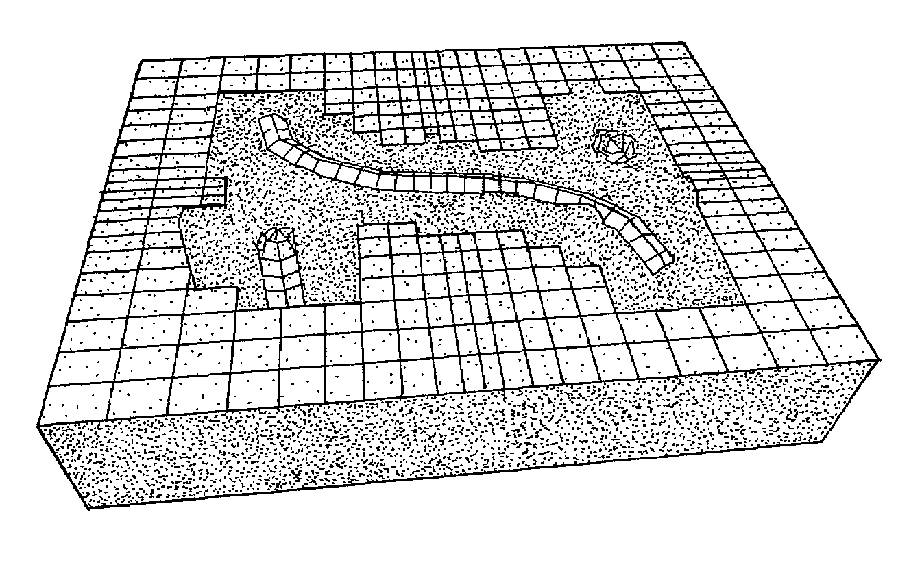 Method of generating a conforming hybrid grid in three dimensions of a heterogeneous formation crossed by one or more geometric discontinuities in order to carry out simulations