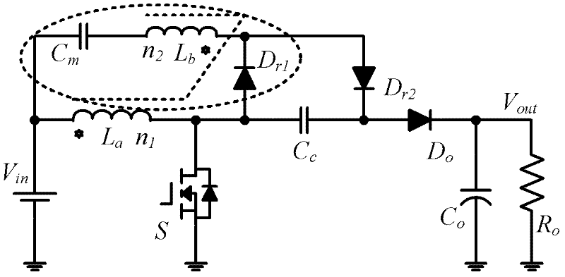 Single switching tube high-grain converter based on coupling inductance voltage-multiplying unit