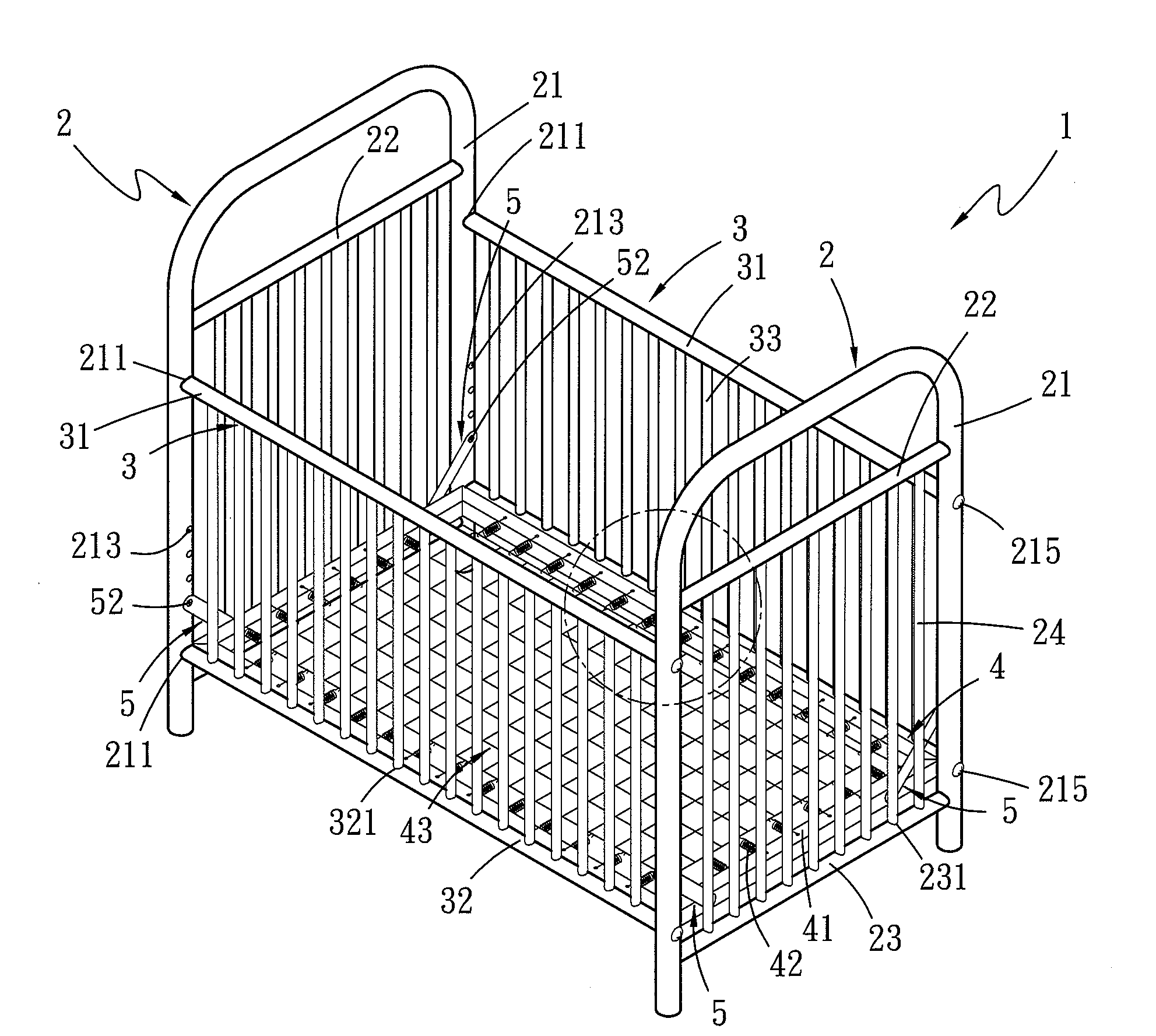 Metal crib bedstead