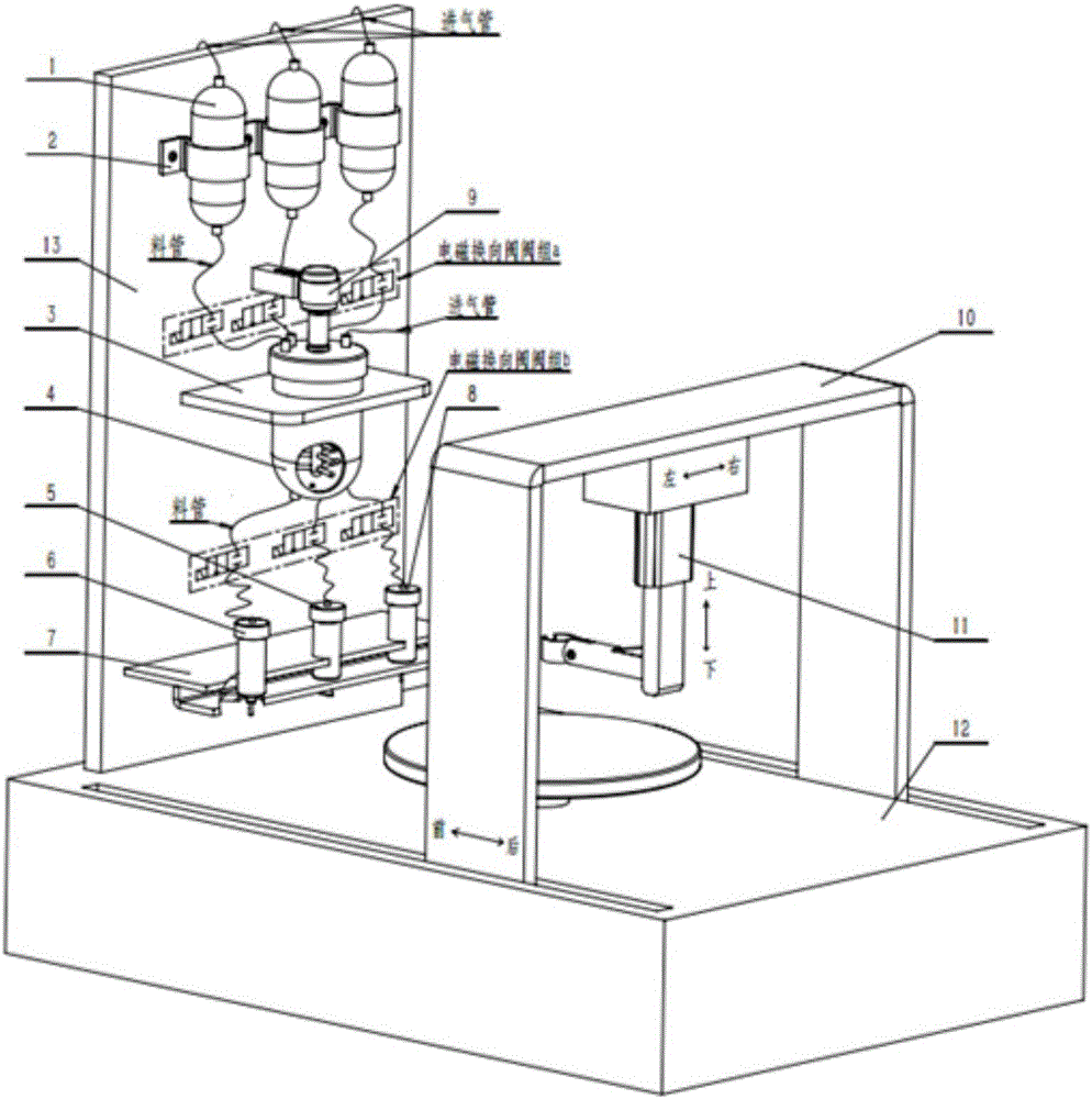 Multi-spray head biological 3D printing equipment capable of batching and mixing materials automatically and control method for multi-spray head biological 3D printing equipment