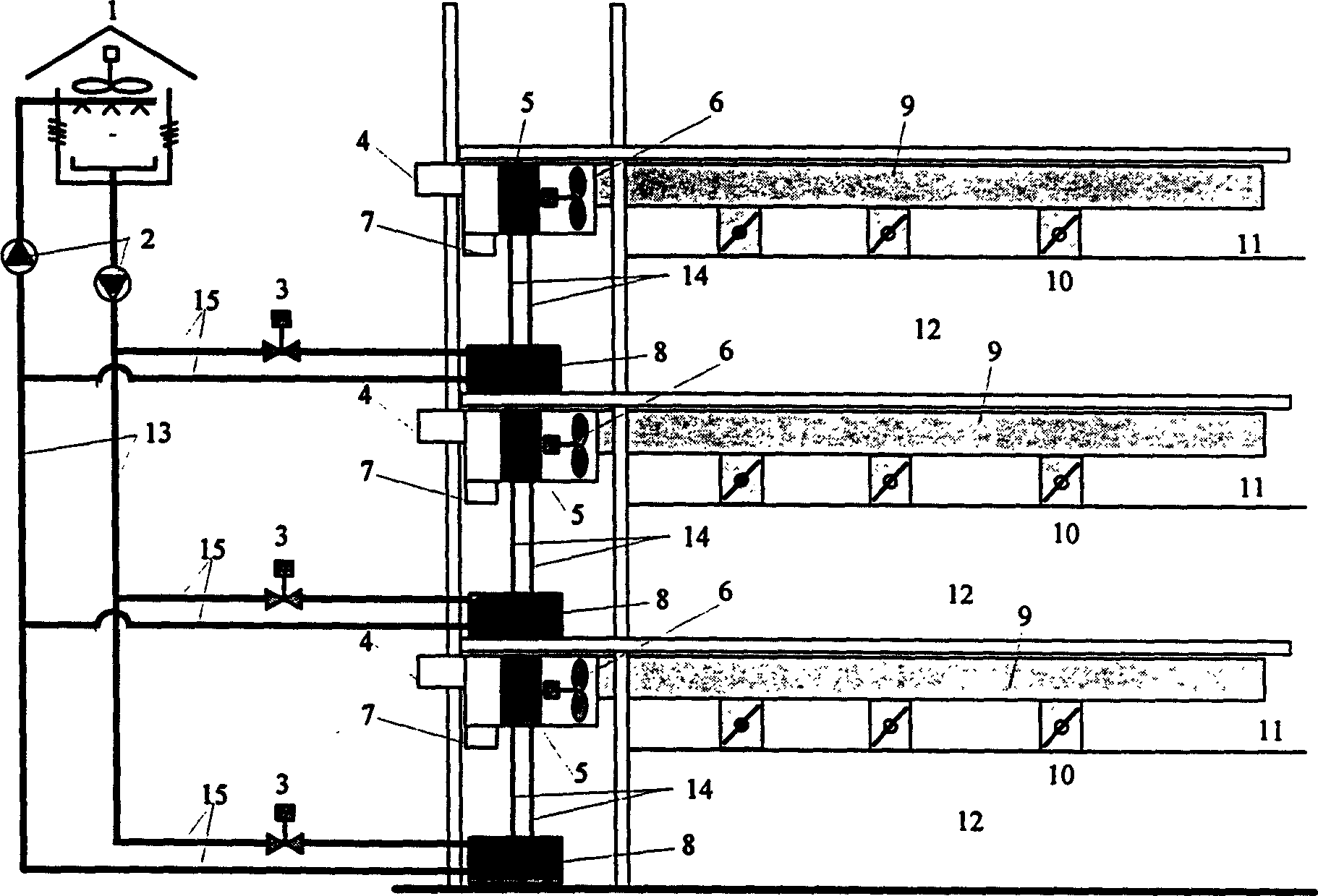 Central water cooling direct evaporation variable ventilation quantity combined air conditioner system