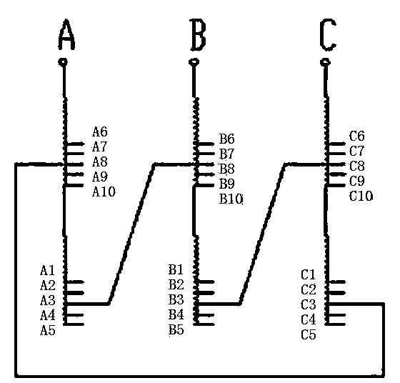 Phase-shifting voltage-regulating method of three-phase dry-type rectifier transformer of short-wave transmitter power supply