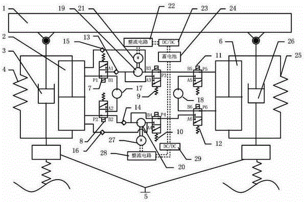 Hydraulic interconnection type energy storage and feedback suspension and using method thereof