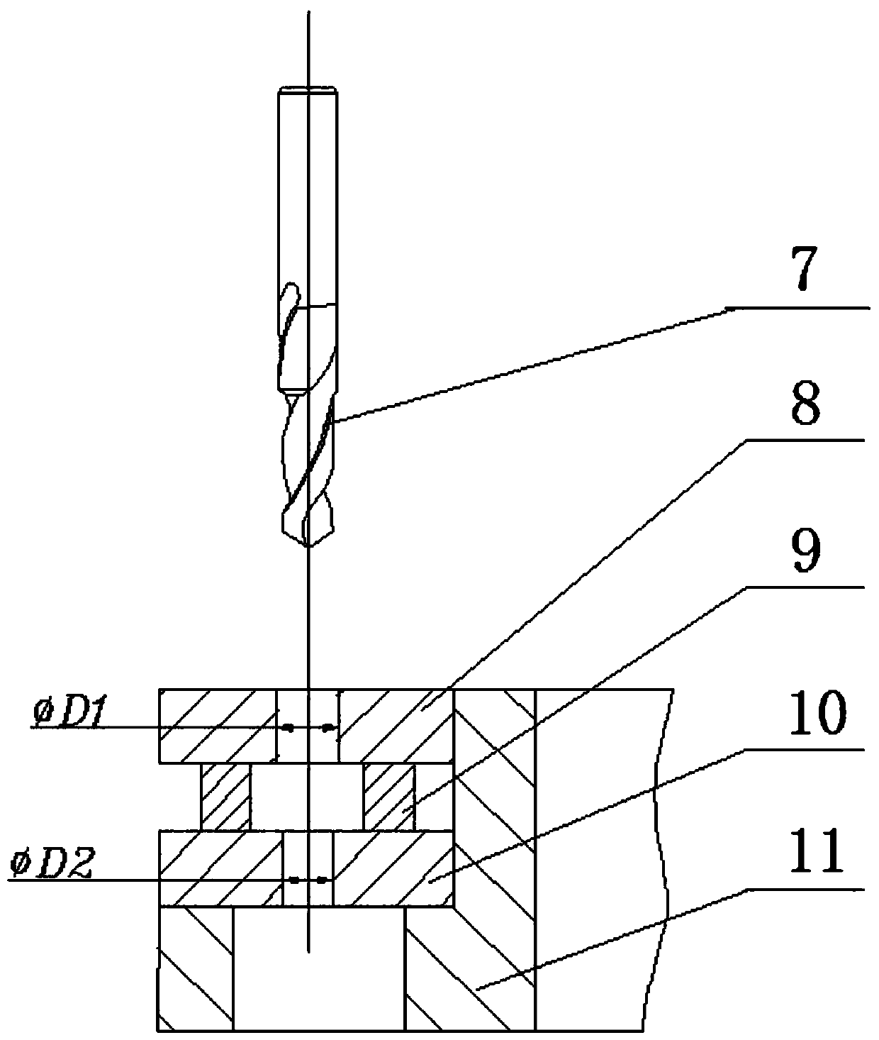 Holder assembly double threaded hole machining method and double-order single-screw tap used for same