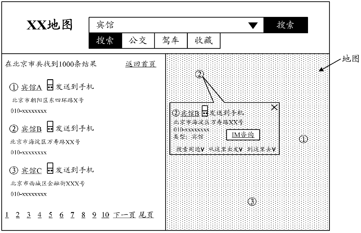 Instant messaging method and system based on internet map searching