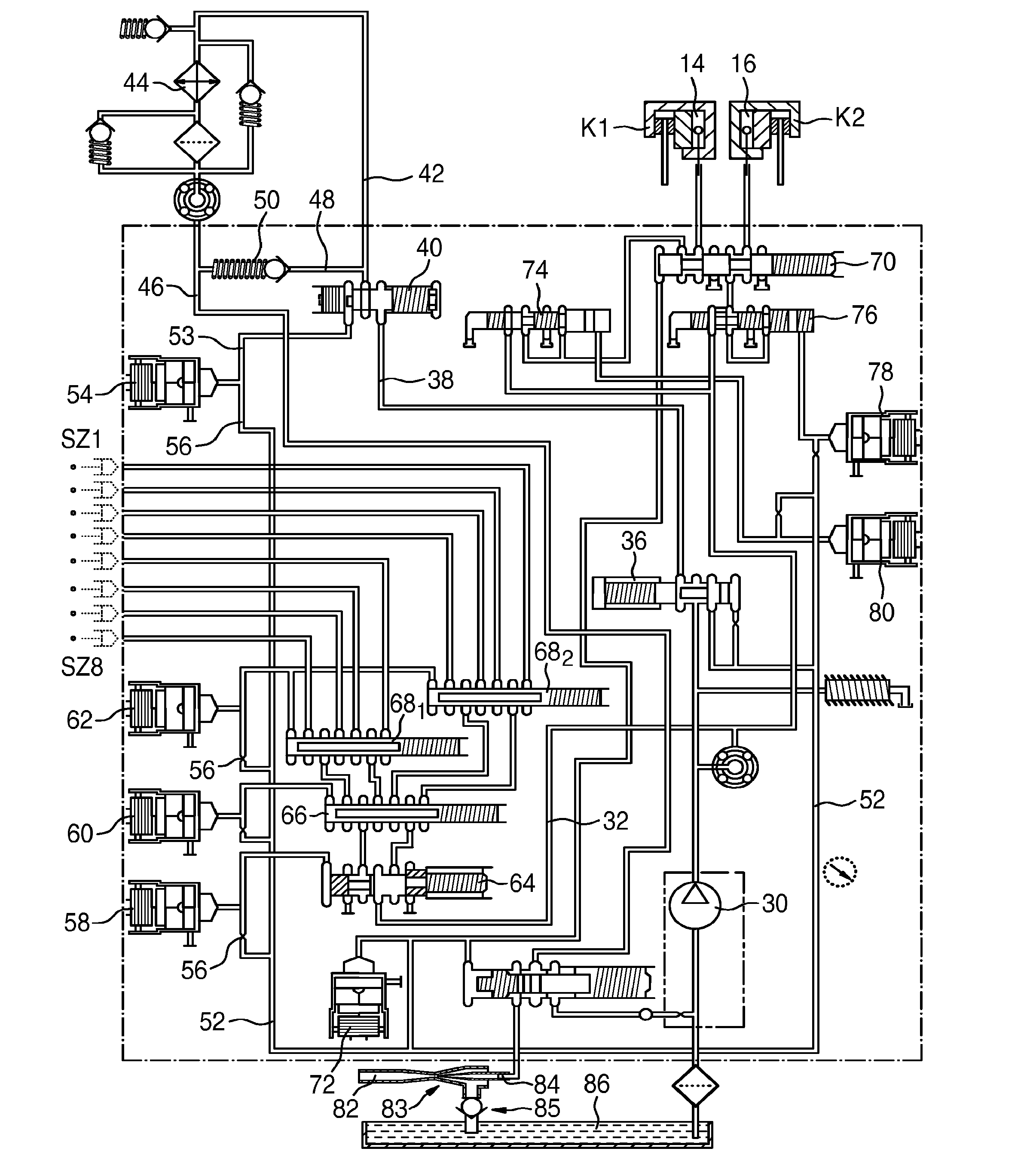 Device for driving a plurality of hydraulic shift cylinders and hydraulic supply system for a twin-clutch transmission