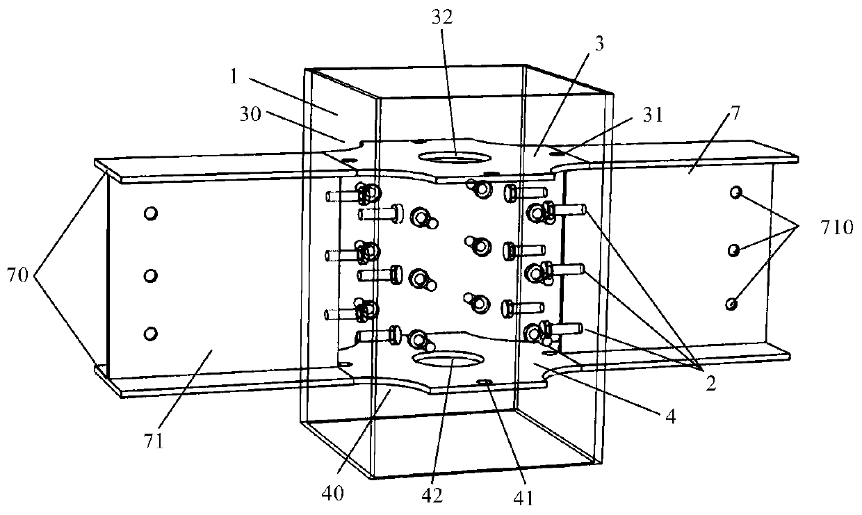 Precast concrete column and steel beam connecting joint with inner partition plates