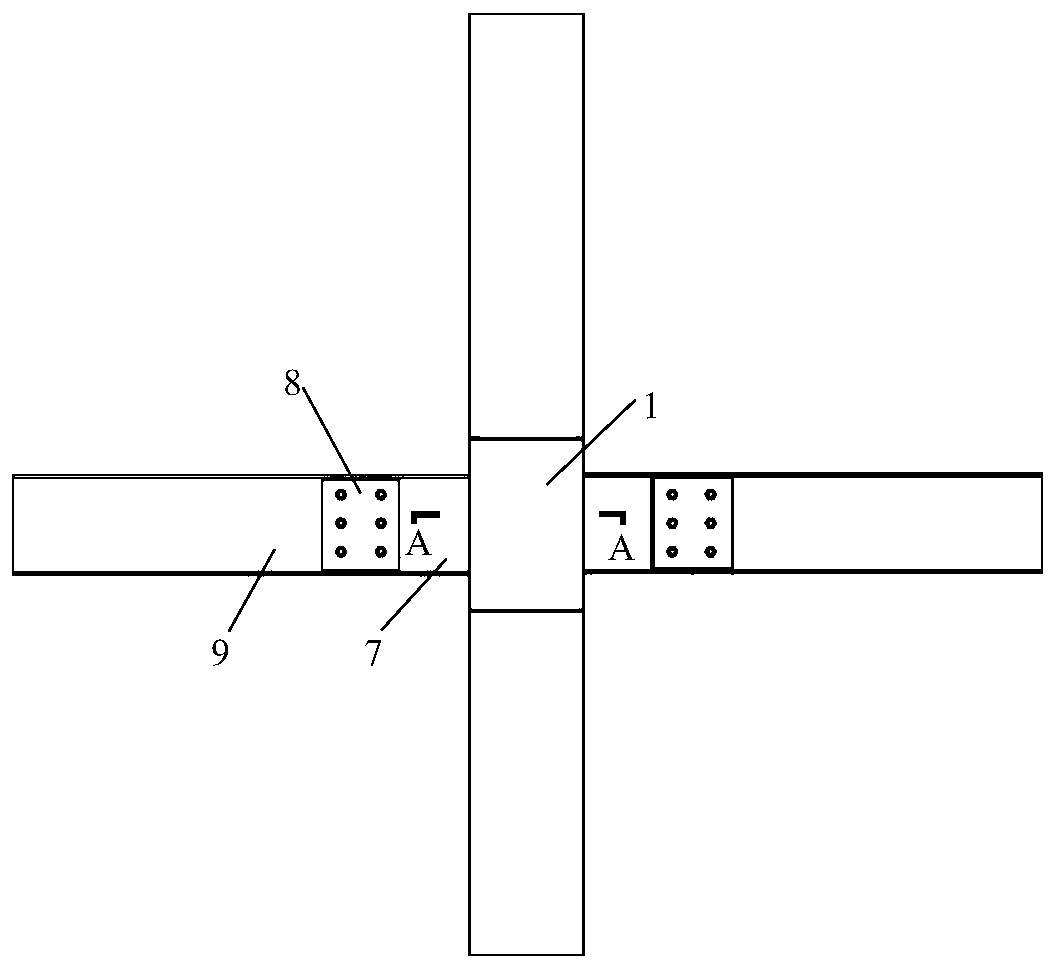 Precast concrete column and steel beam connecting joint with inner partition plates