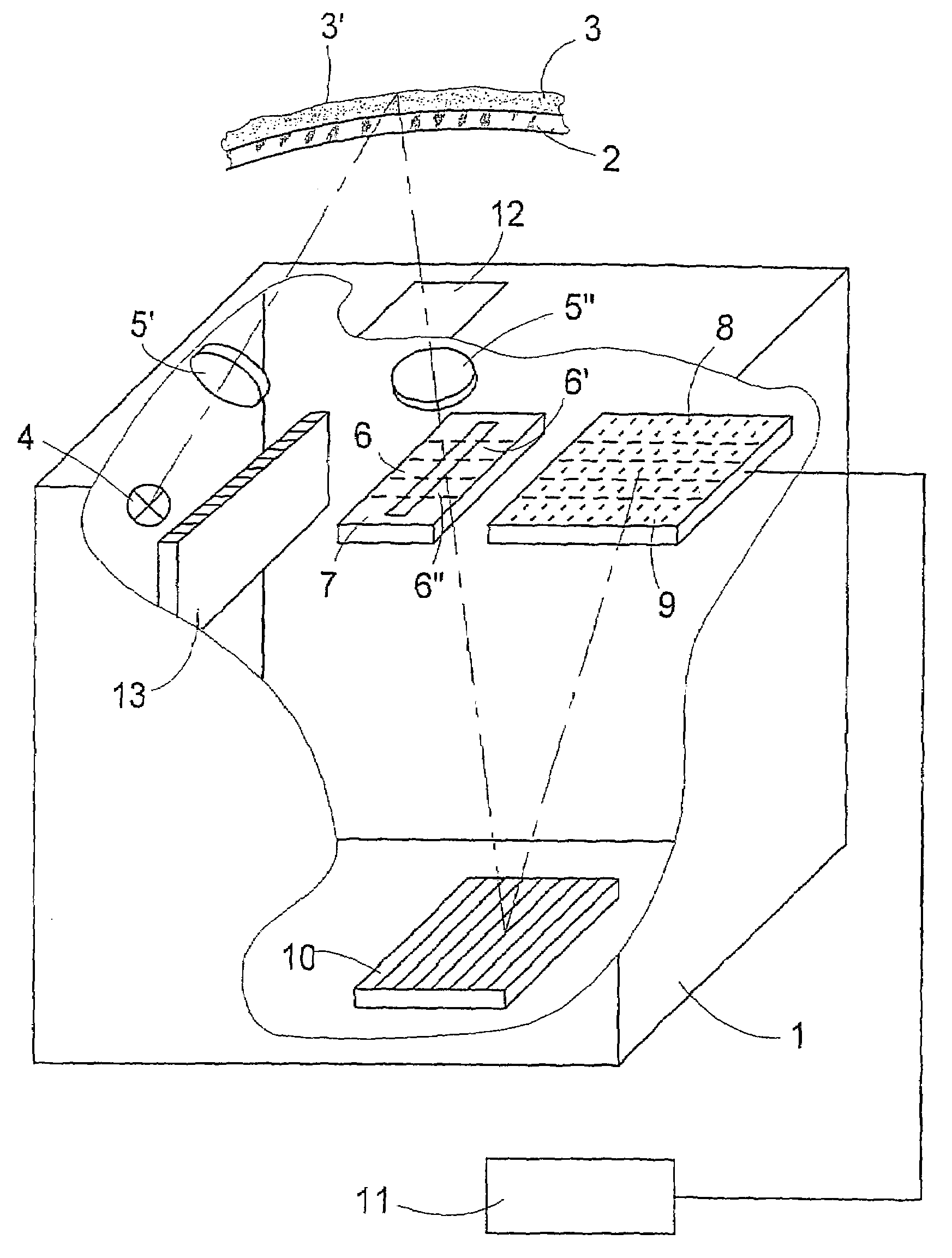 Assembly and method for identifying coatings lying on the surface of components and for determining their characteristics