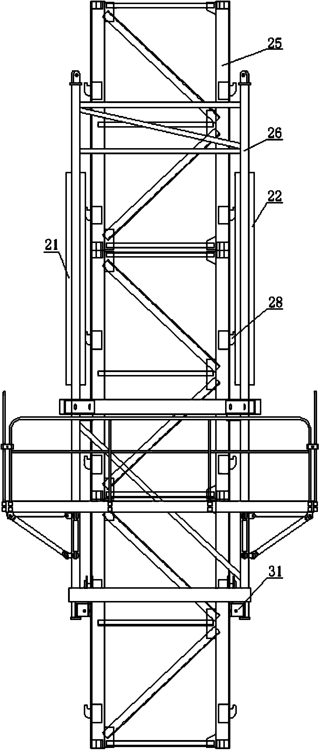 Hydraulic lifting system of attached tower crane