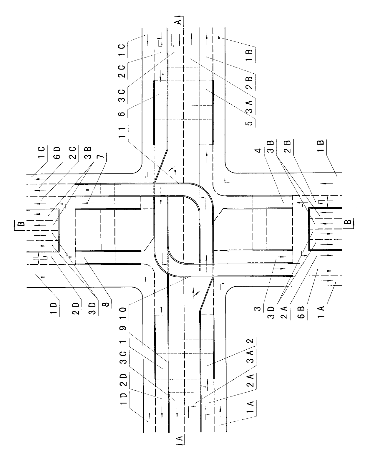 Multifunctional tunnel grade separation hub bridge