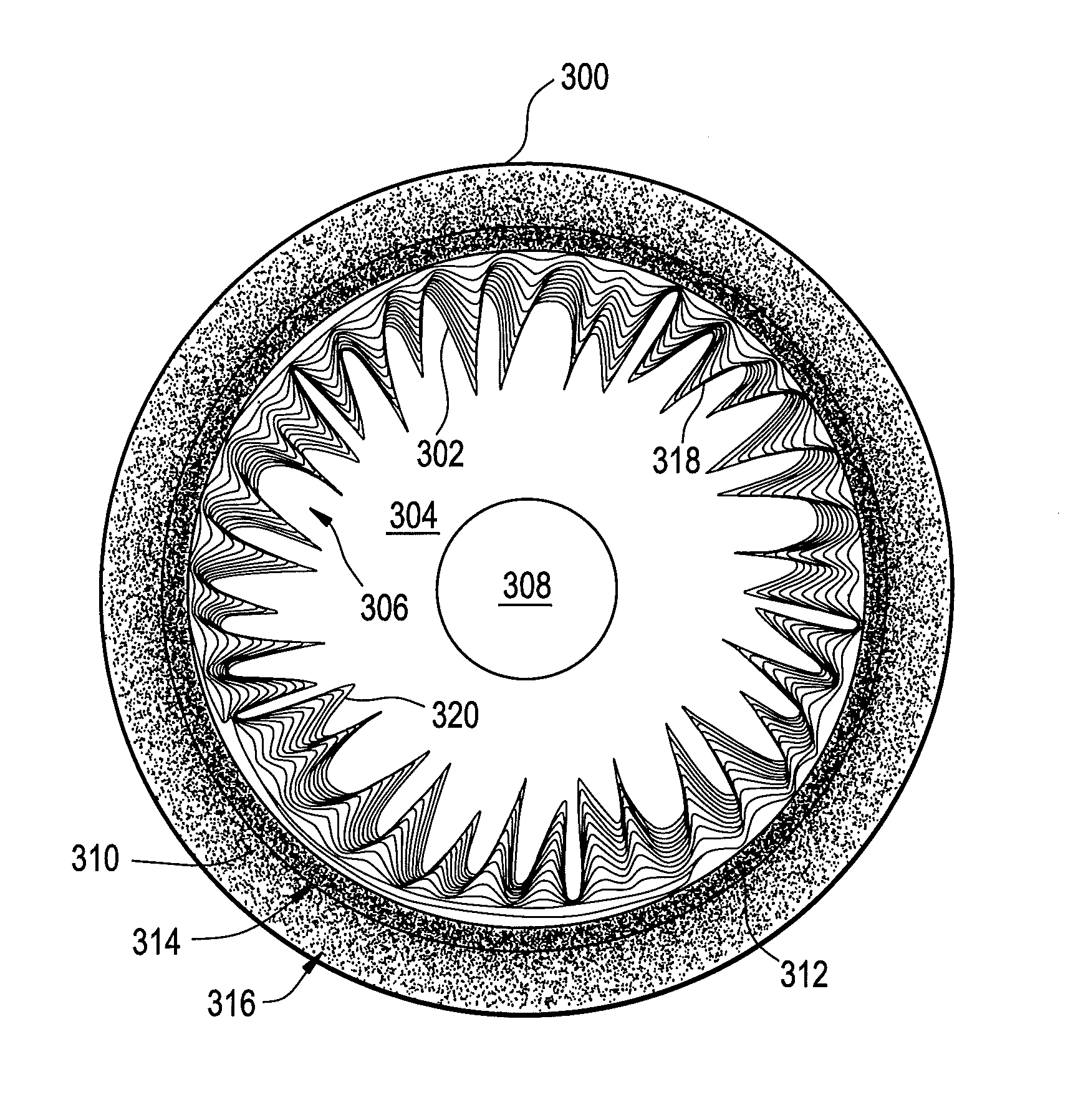 Ophthalmic lens with repeating wave patterns