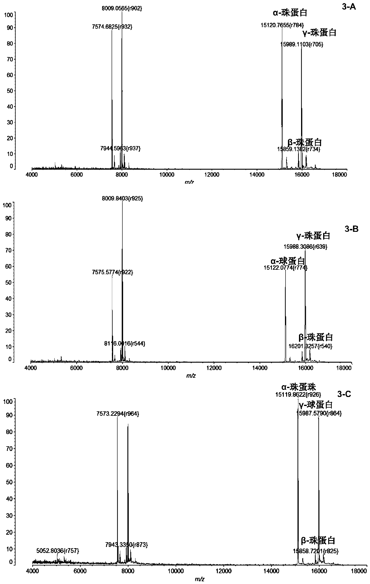 Characteristic protein maker composition for mass spectroscopic diagnosis of thalassemia and diagnostic products thereof