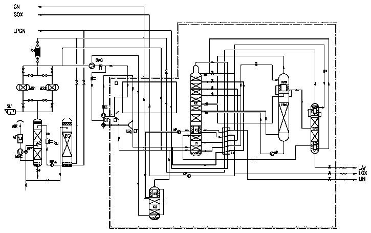 Deep-cooling air separation system of newly-added nitrogen producing tower