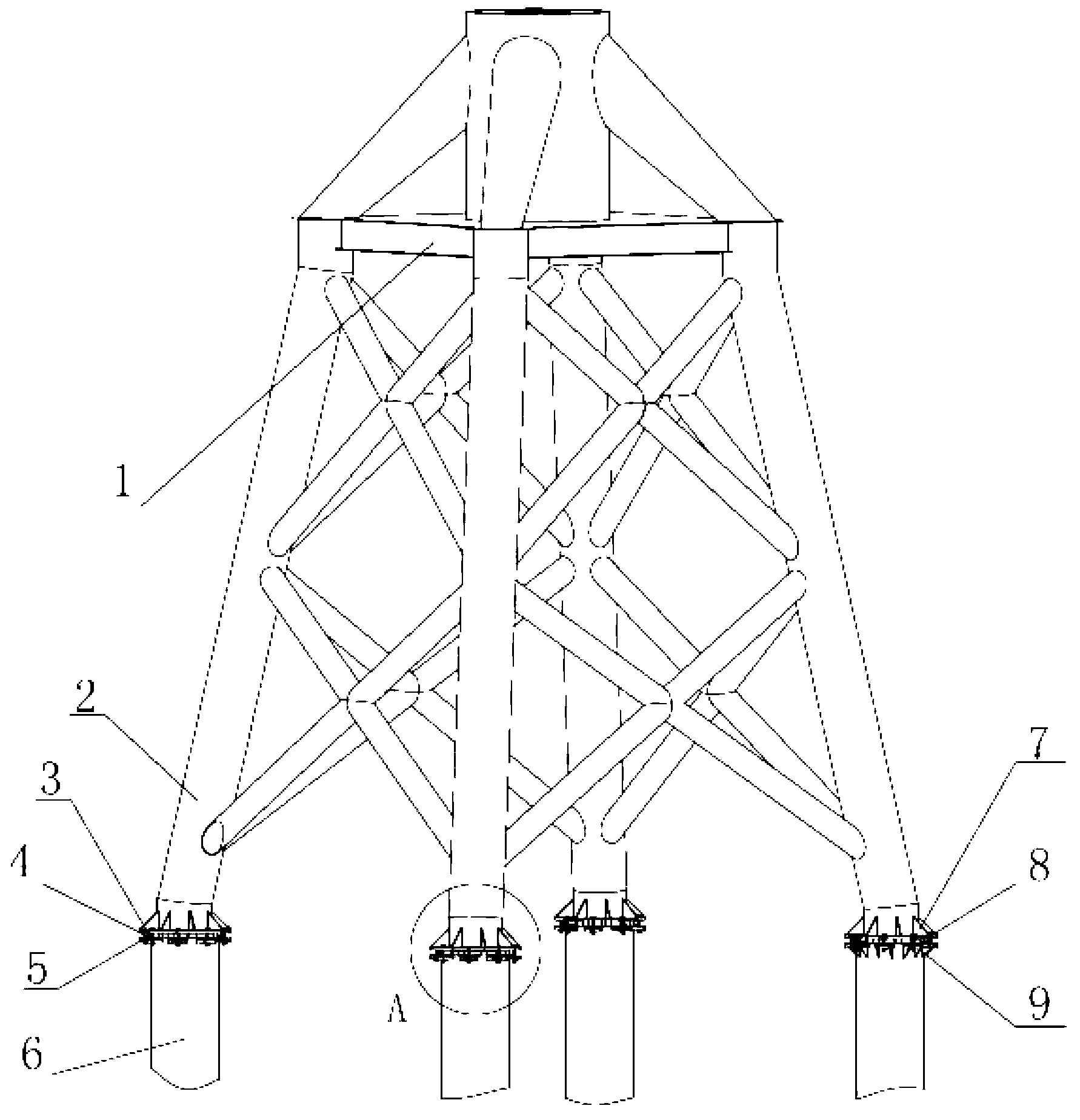 Fixing and leveling structure for mounting marine fan jacket foundation