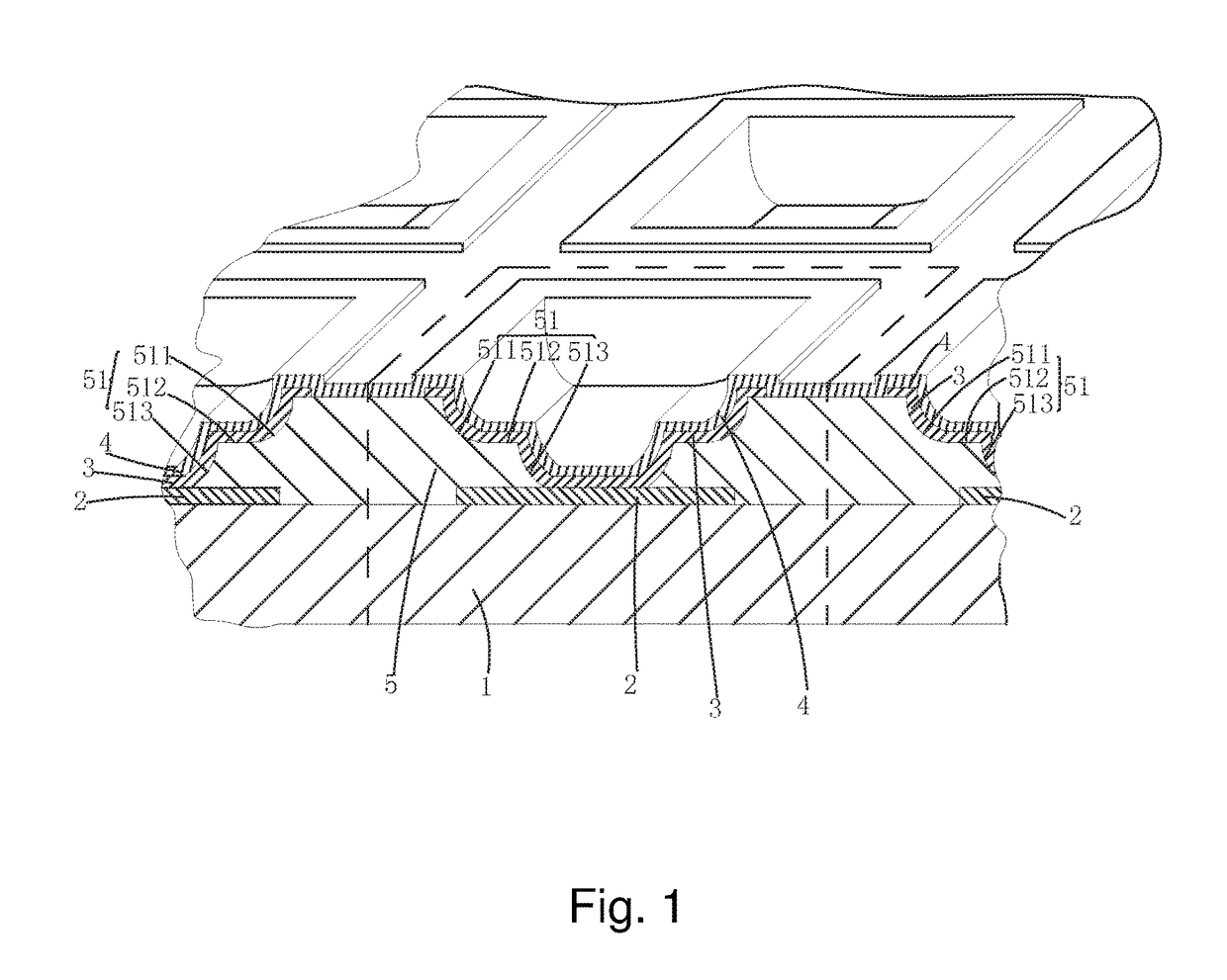 OLED display device having pixel separation layer sidewall comprising curved sections