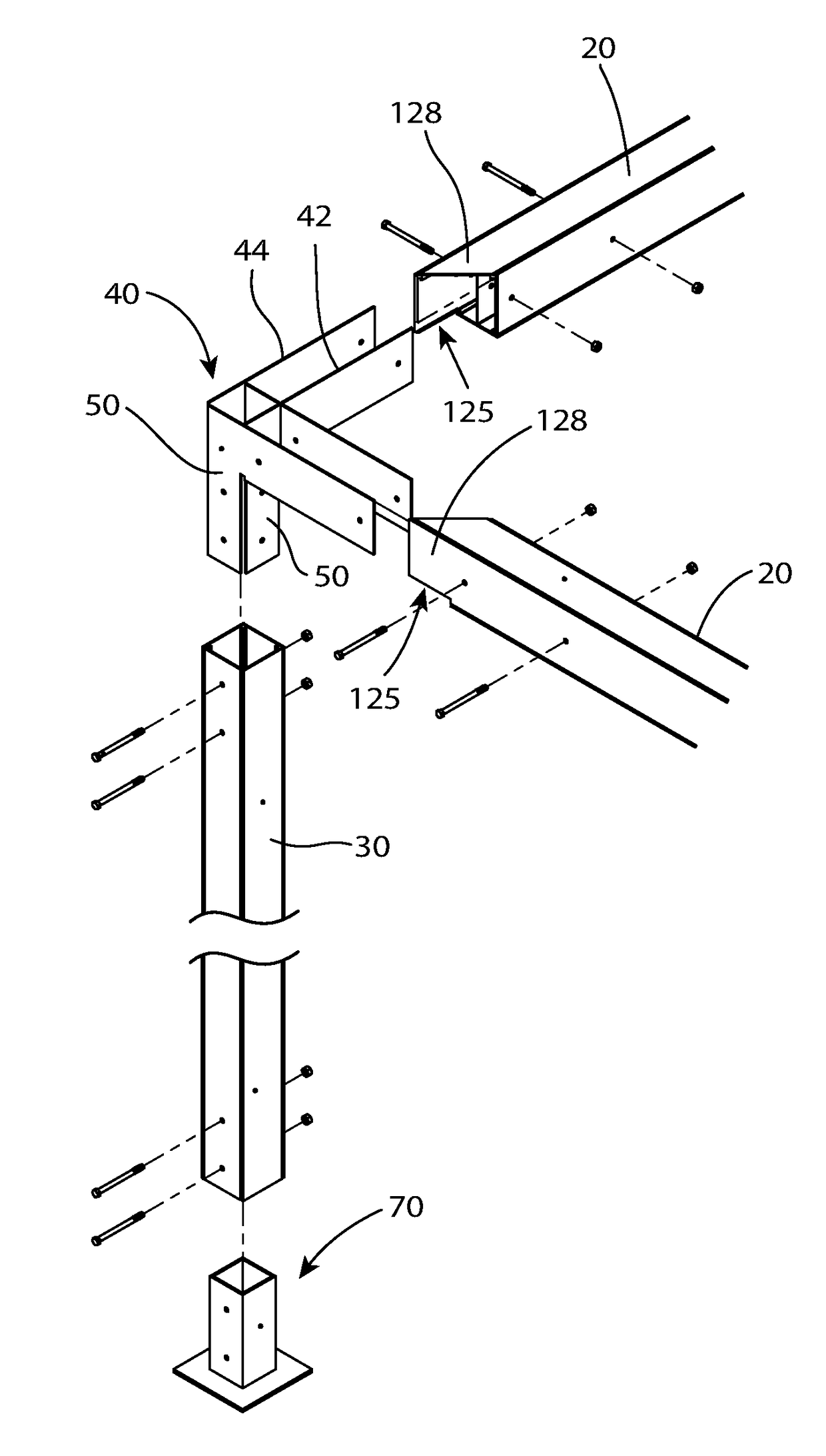 Screen support assembly with wide lateral support efficiency