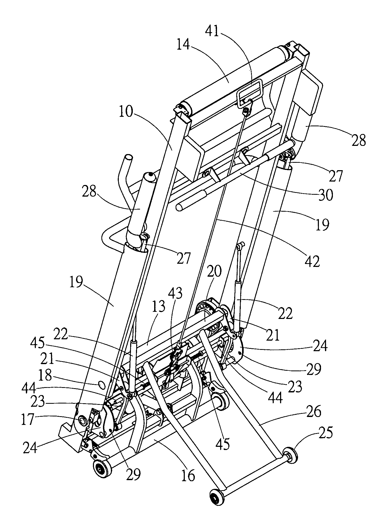 Side-supporting type folding mechanism for a treadmill