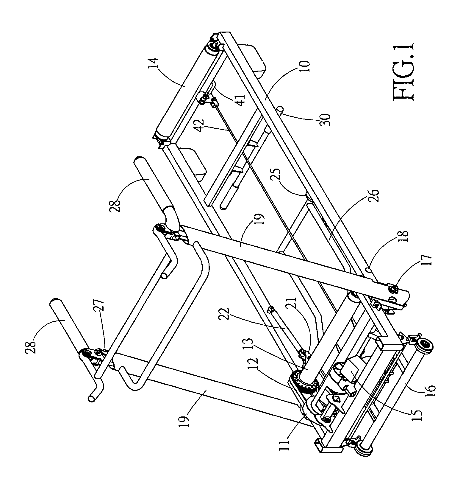 Side-supporting type folding mechanism for a treadmill