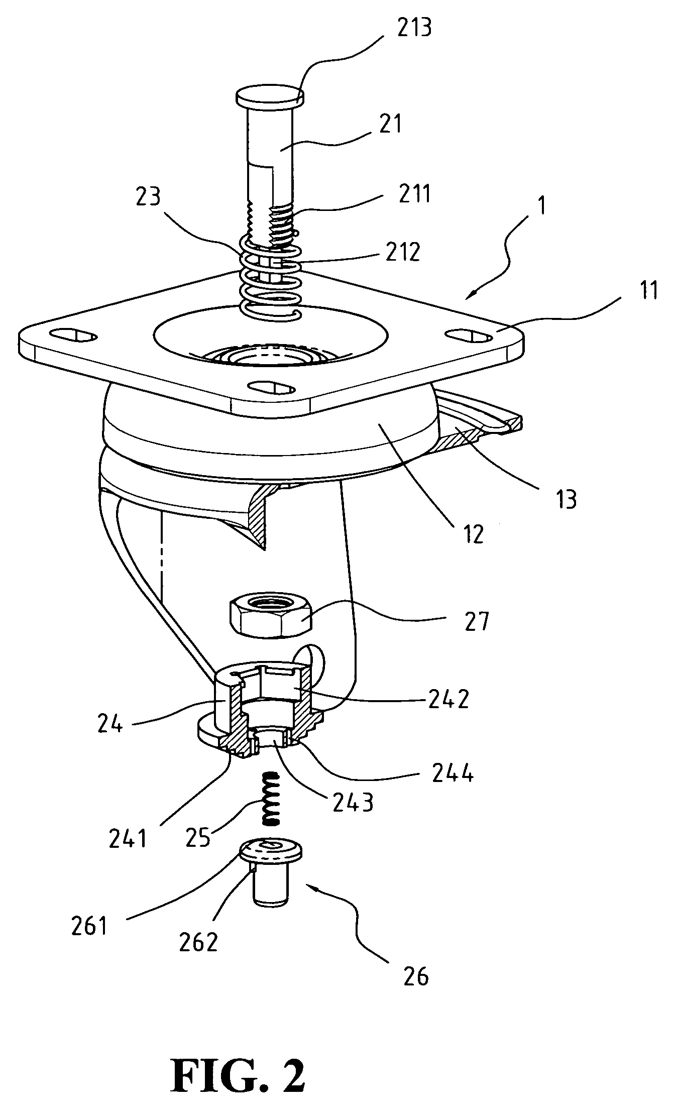 Brake caster with stroke adjustment mechanism