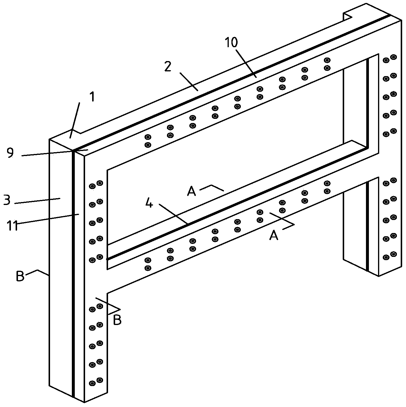 Method for using prefabricated reinforced concrete frame to reinforce existing structure through prestressing assembly