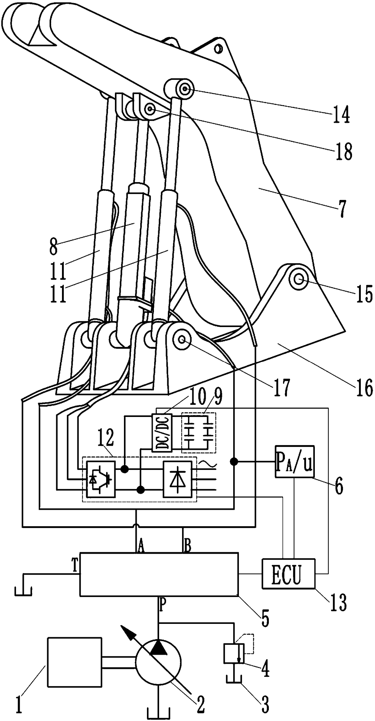 A hydraulic-electric hybrid energy-saving system for lifting mechanism