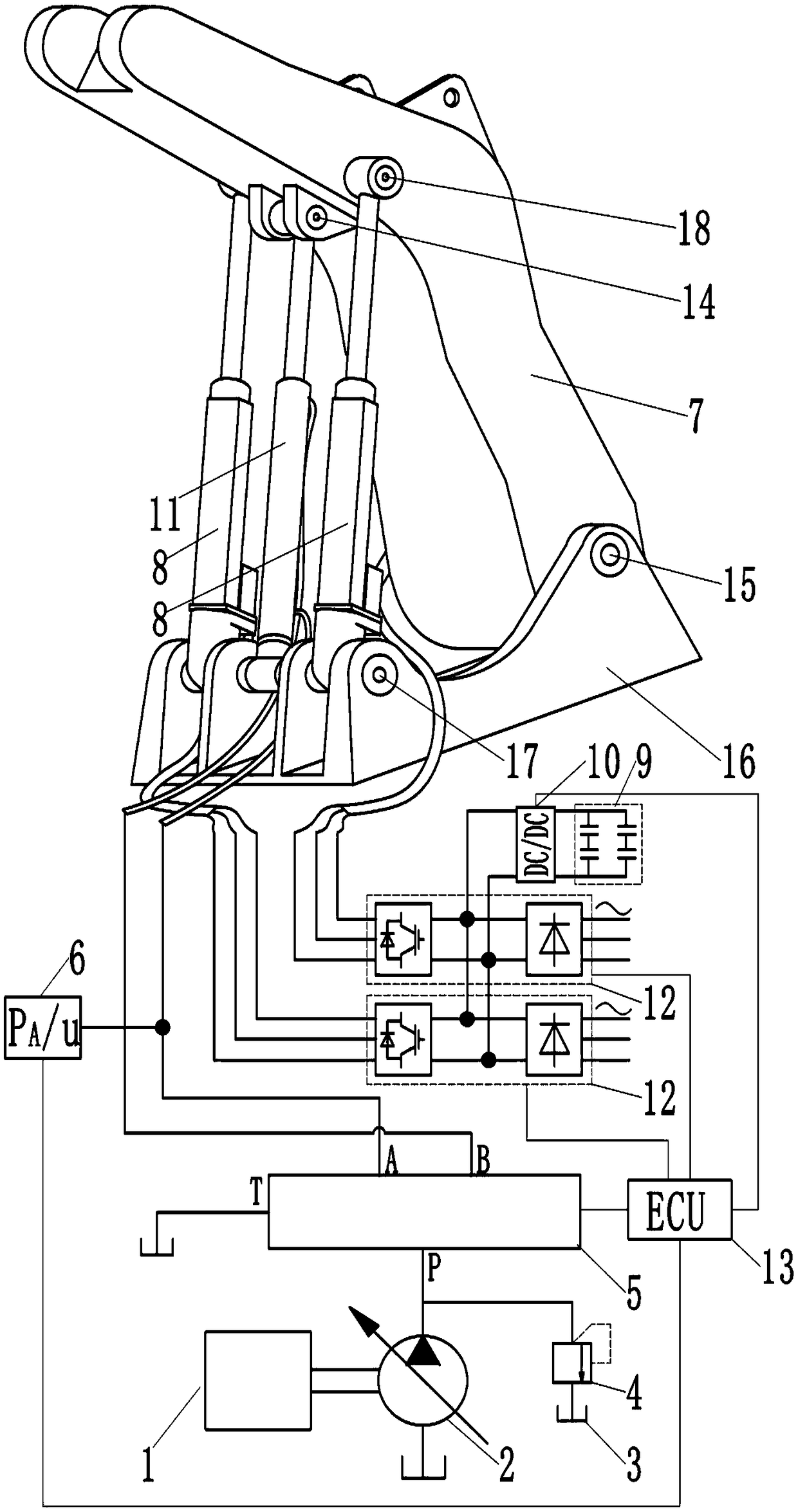 A hydraulic-electric hybrid energy-saving system for lifting mechanism