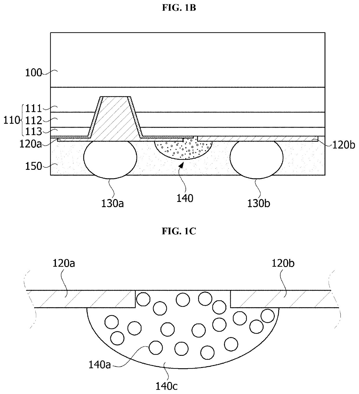 Light emitting device with an electrostatic discharge (ESD) suppression pattern having first and second conductive particles dispersed in a resin