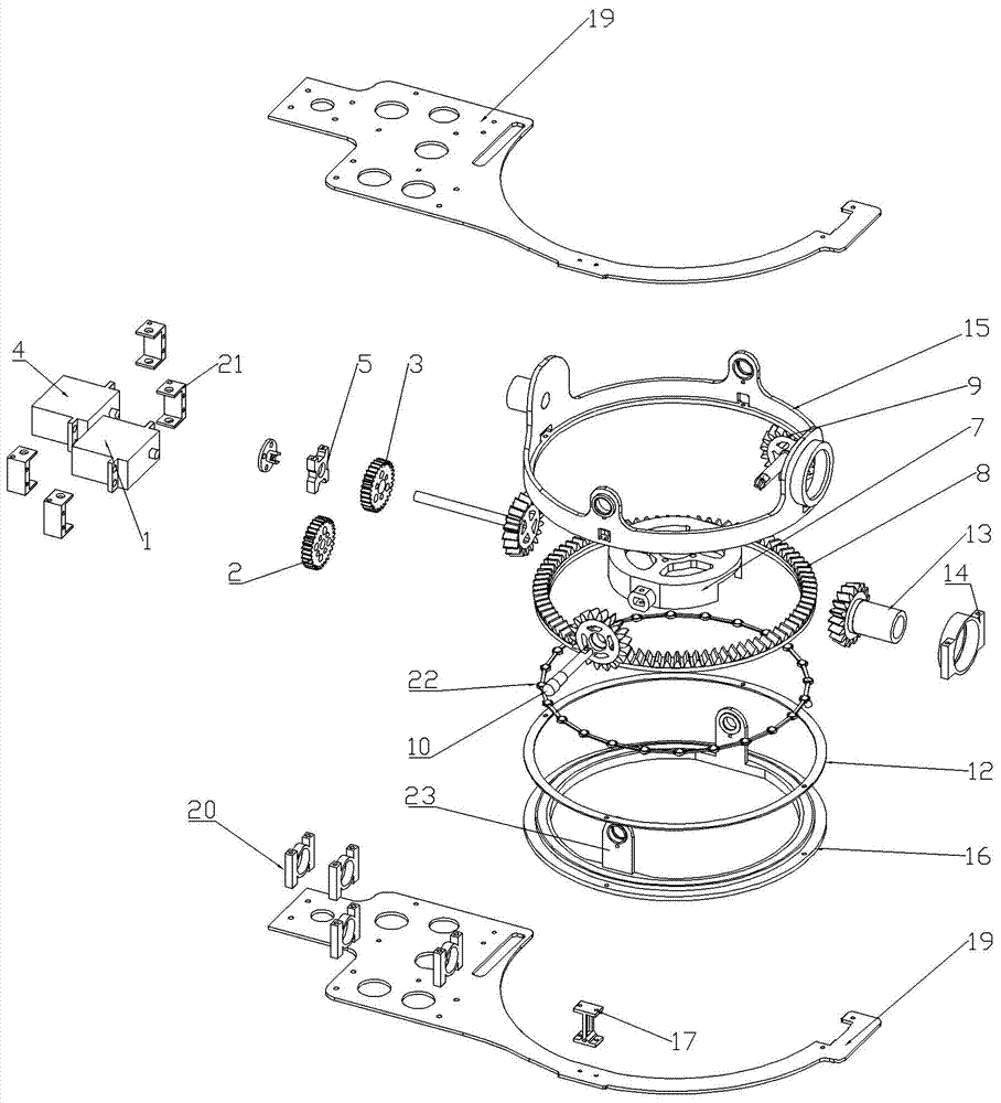 Double-shaft swinging and rotating mechanism based on driving gear ring structure