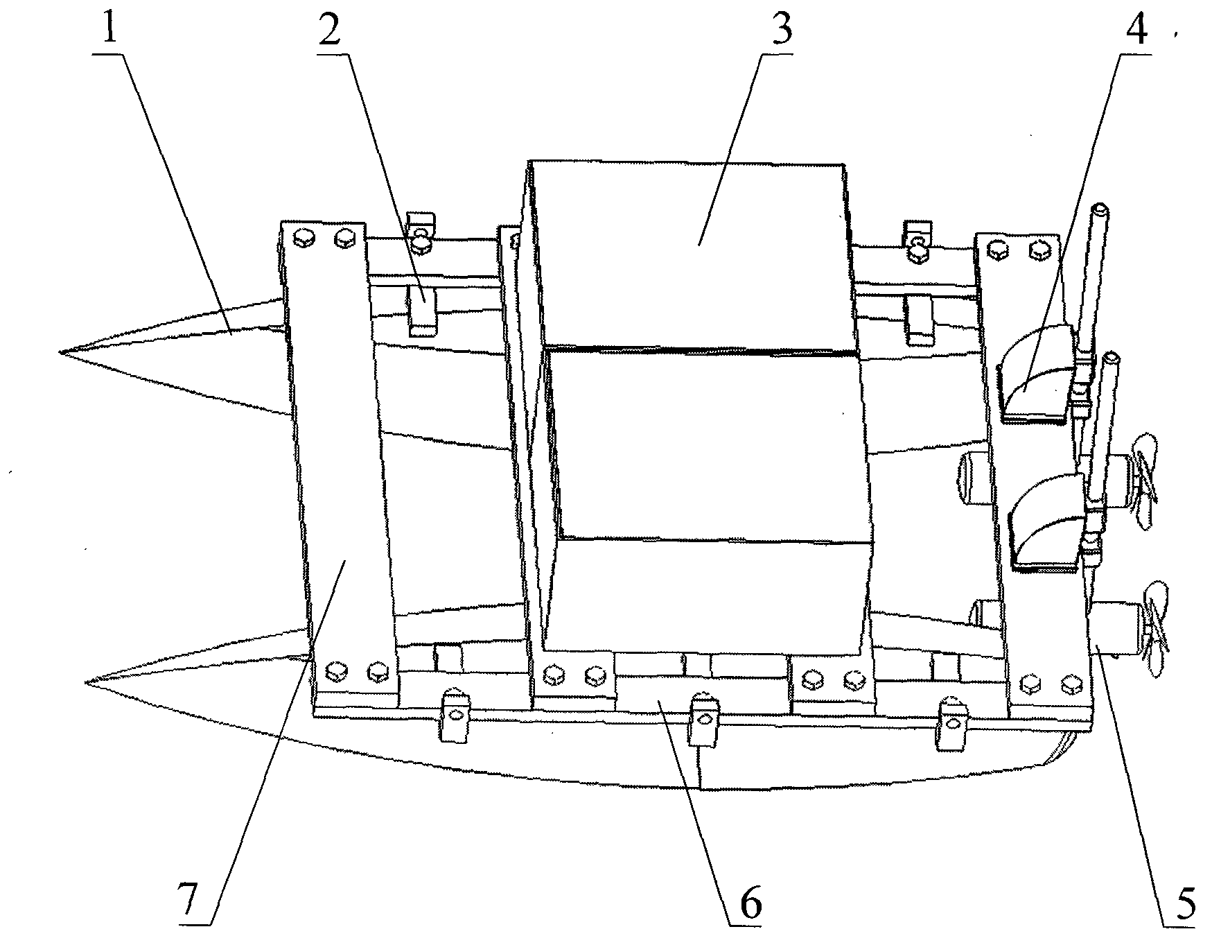 Multifunctional unmanned-boat twin-hull boat structure