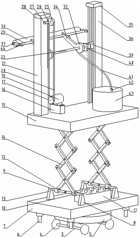 Intelligent shear type lifting wall painting machine fixed in step length and adjustable in working range