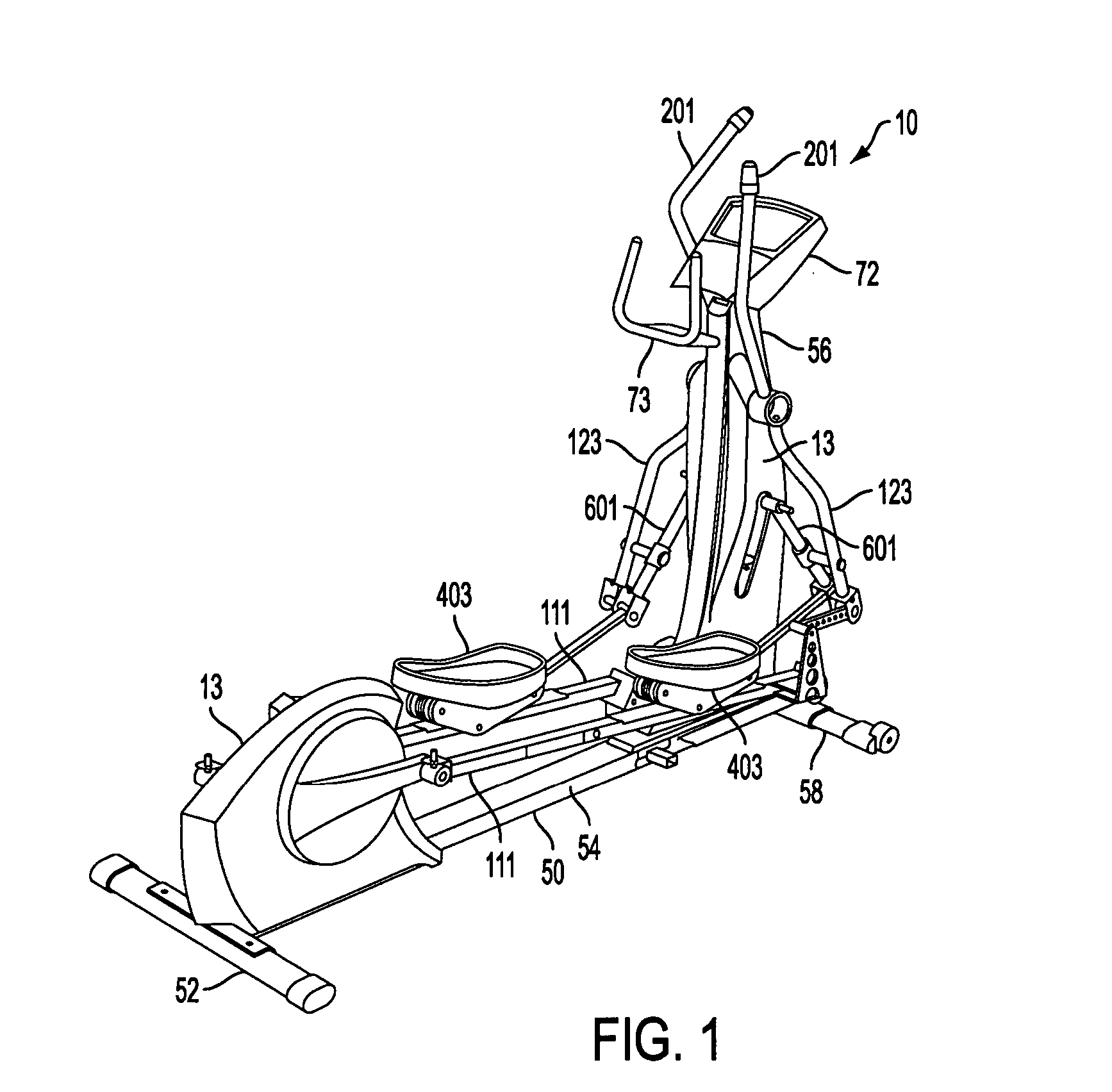 Adjustable stride elliptical motion exercise machine and associated methods