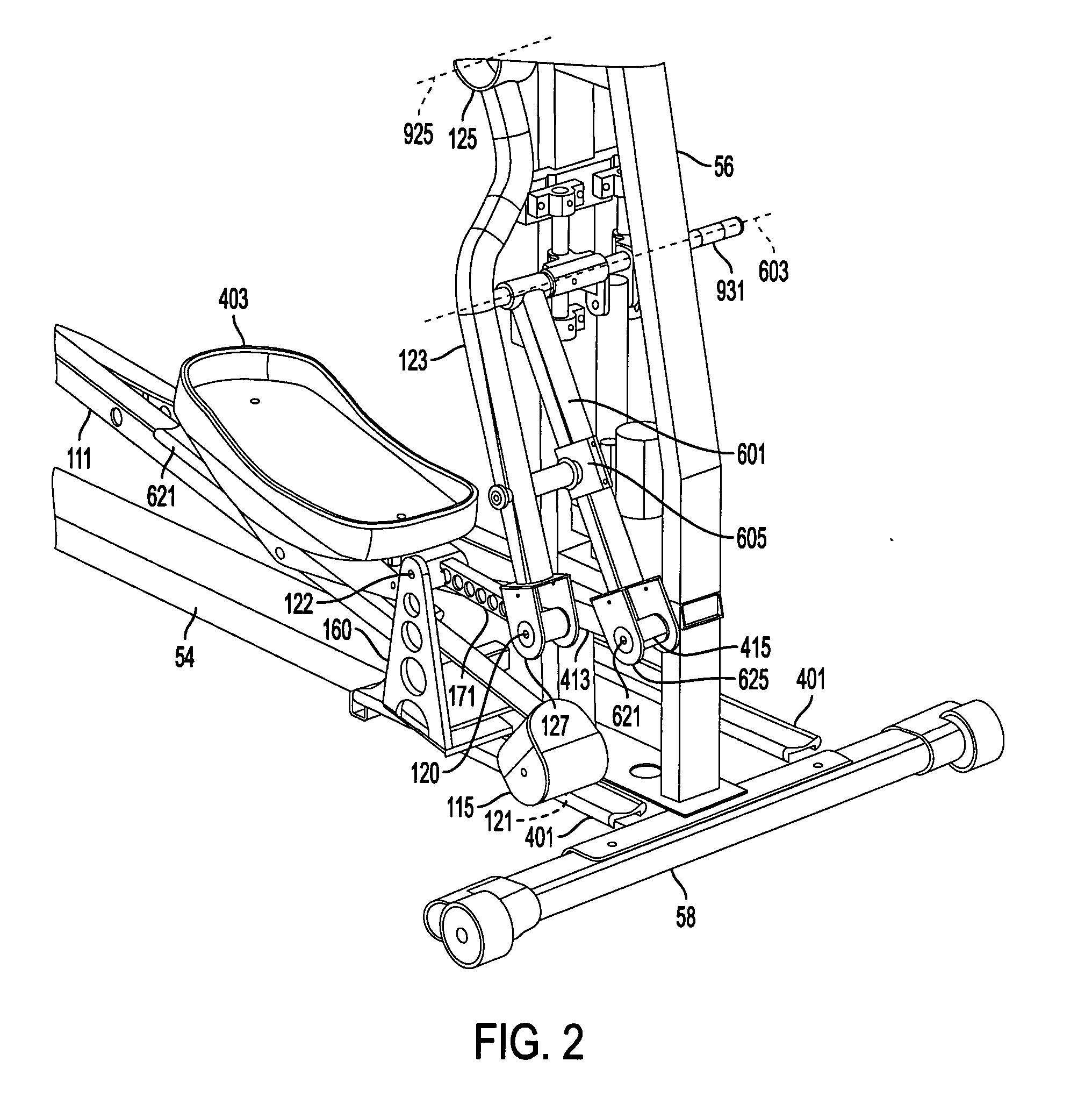 Adjustable stride elliptical motion exercise machine and associated methods