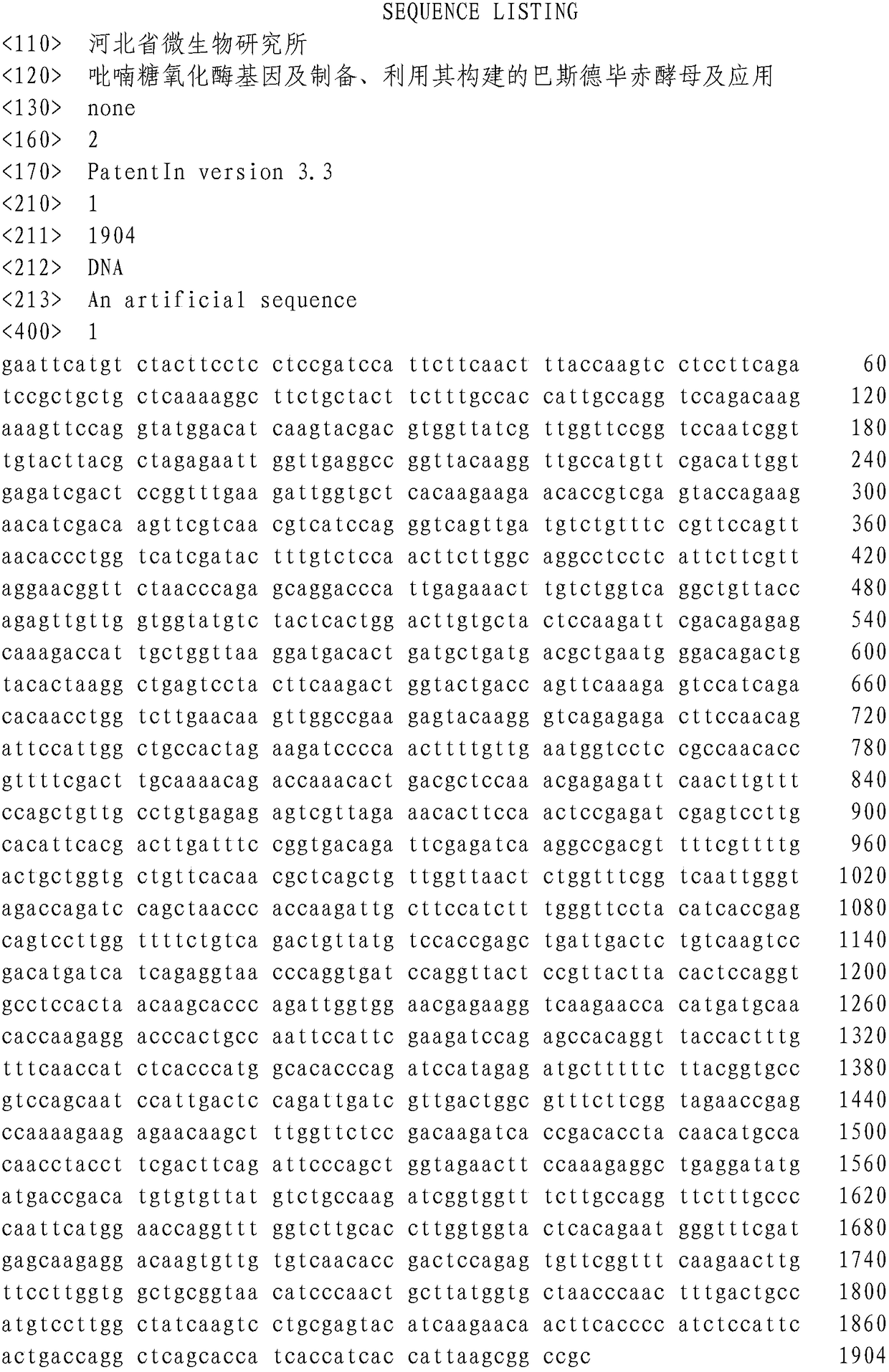 Pyranose oxidase gene and preparation, pichia pastoris constructed from the same and application