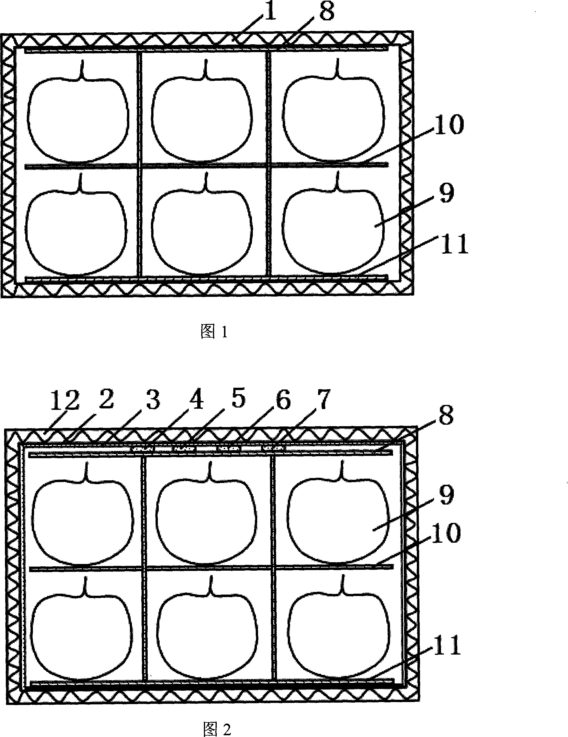 Natural gas adjusting cardboard box method for apples fresh-keeping