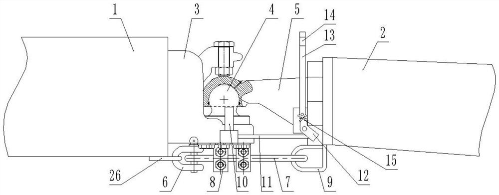 Auxiliary connection device for the coupler of the center-mounted axle car transporter