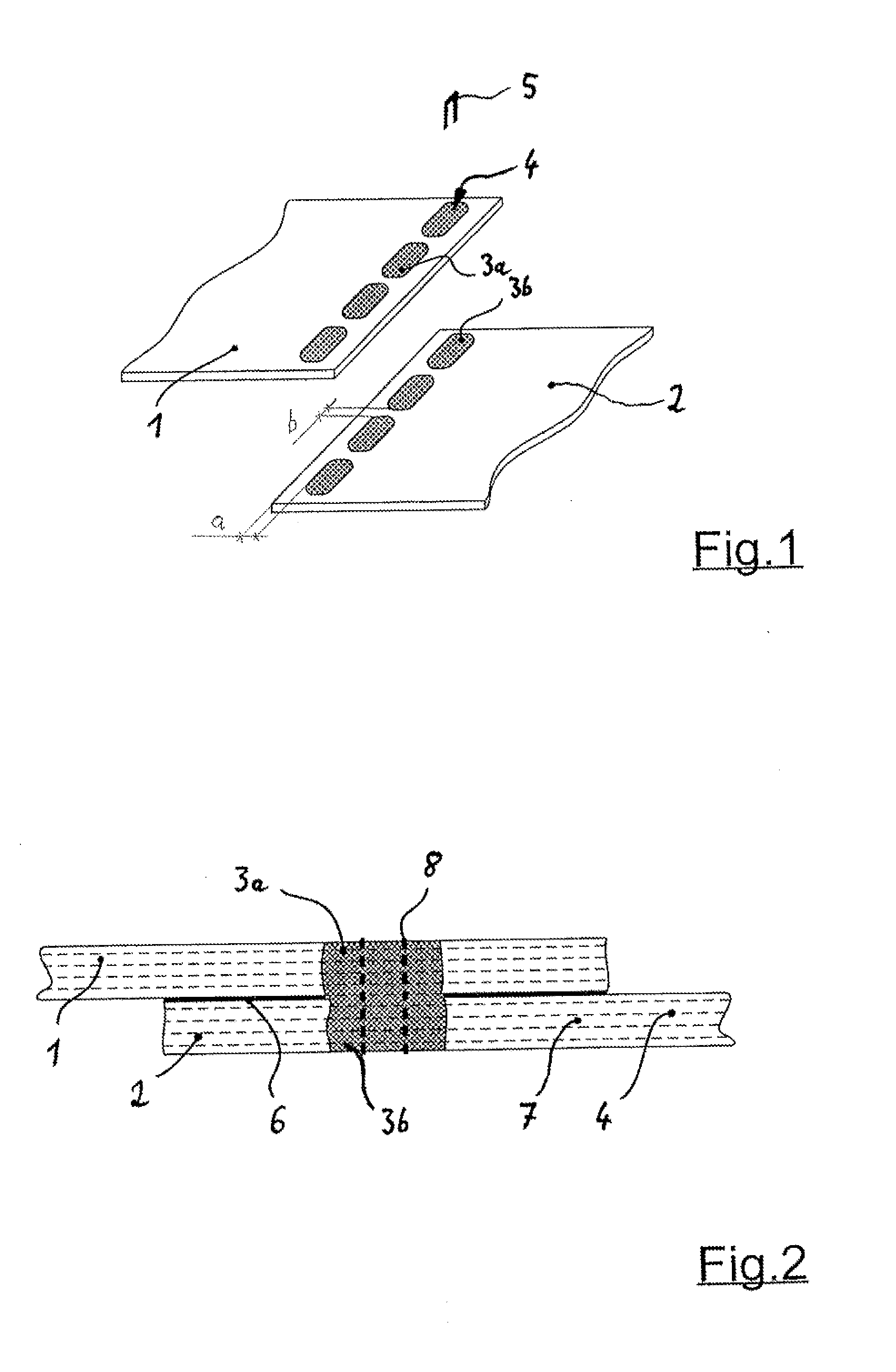 Fiber composite component assembly having at least two plate-shaped composite structures and processes for preparing same