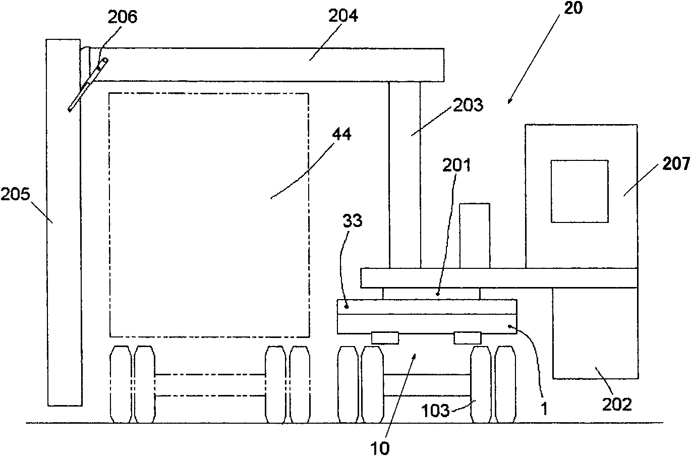 Semi-trailer self-travelling system, vehicle-mounted radiation detection system and use method thereof